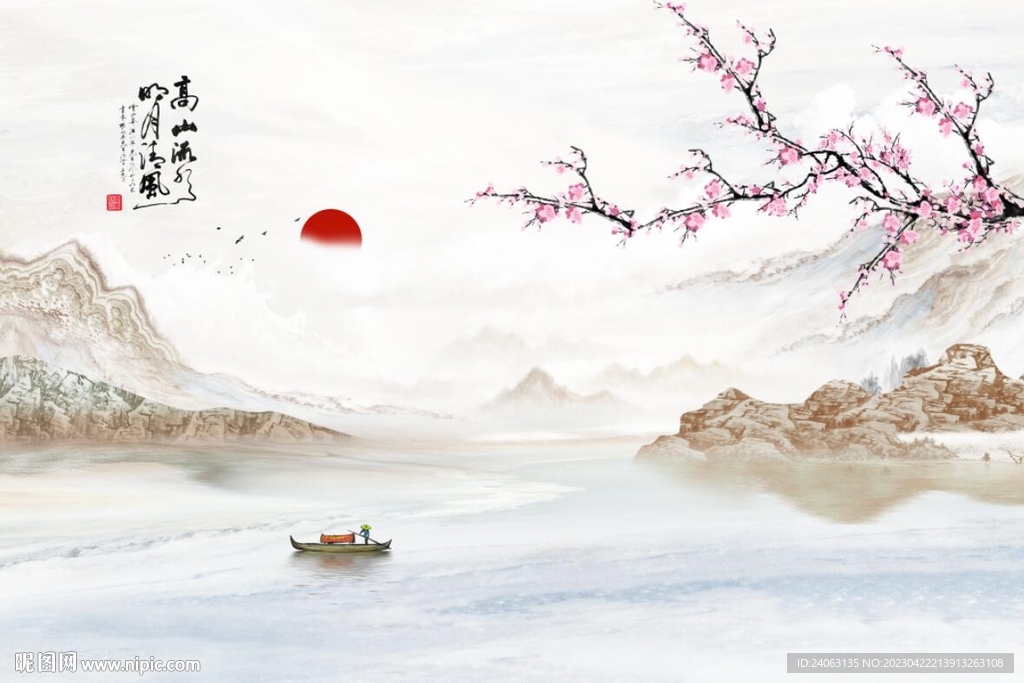 山水花鸟背景墙