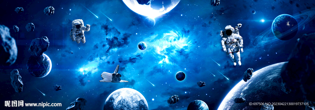 3D宇宙太空陨石星球宇航员背景