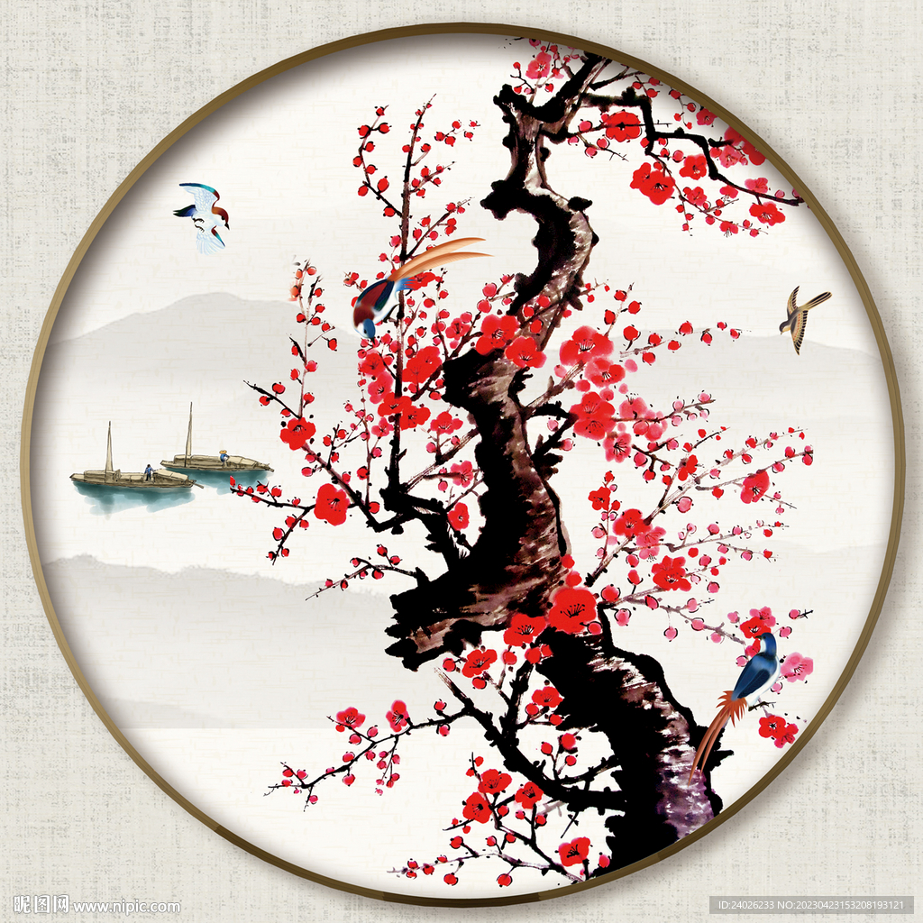 圆形花鸟图