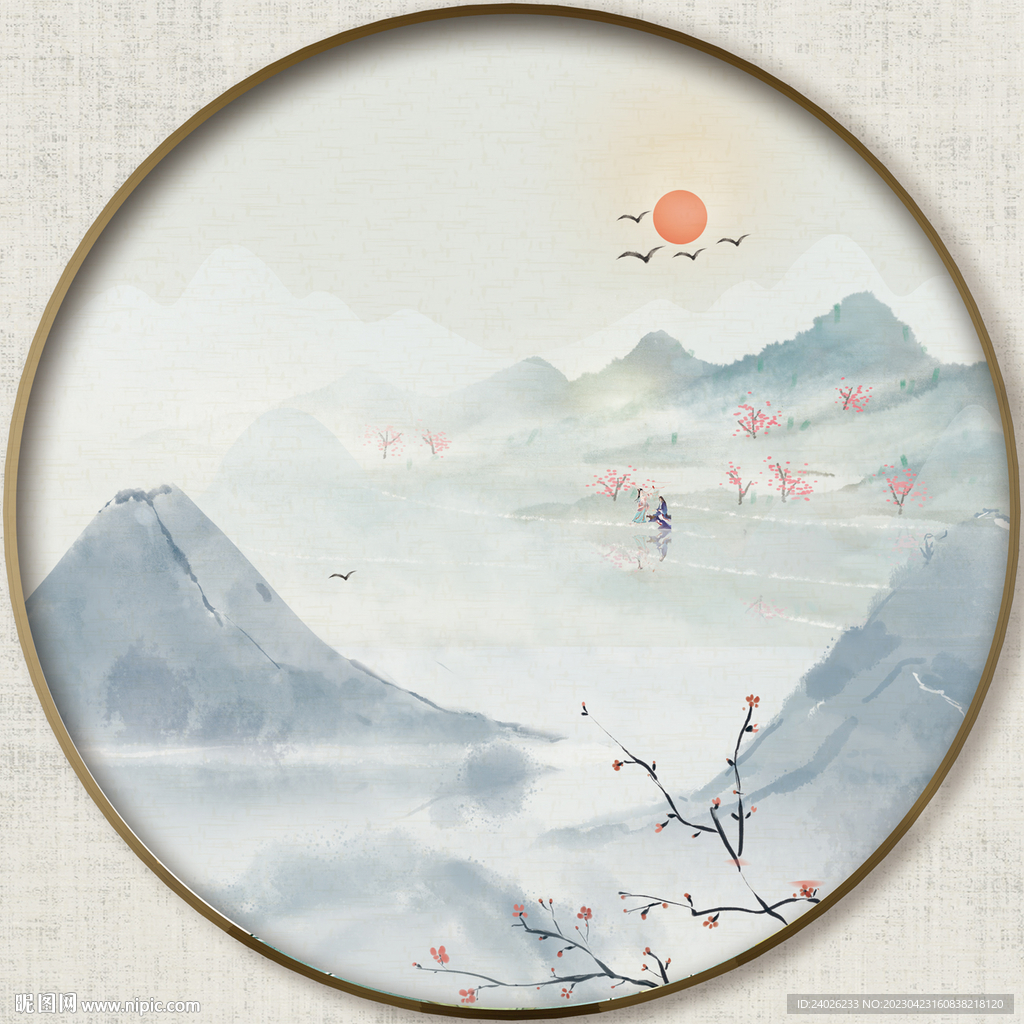 圆形中式山水画
