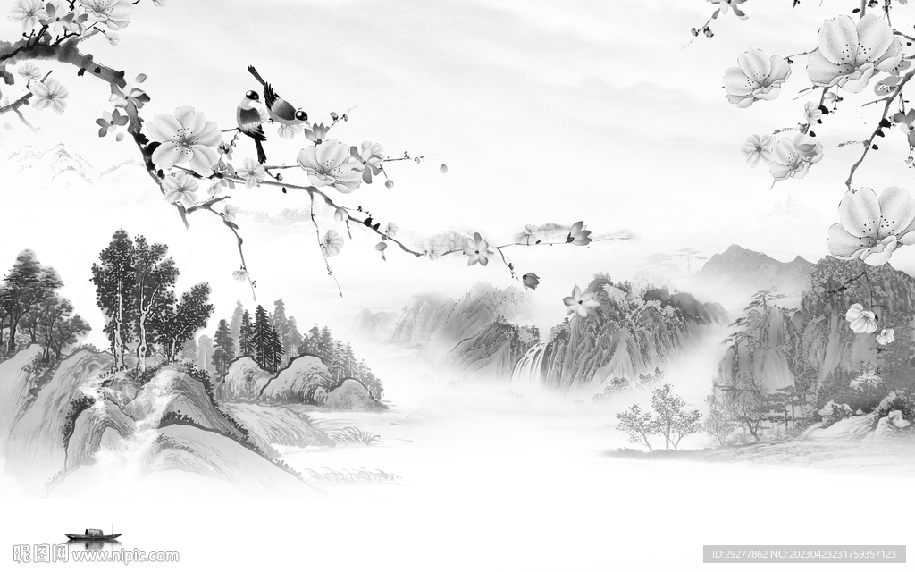 极简 高雅灰色山水 TIf分层