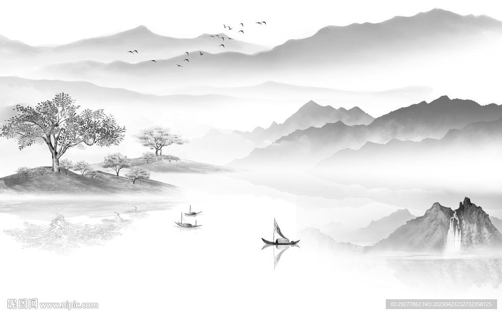 最新 高雅灰色山水 TIf分层