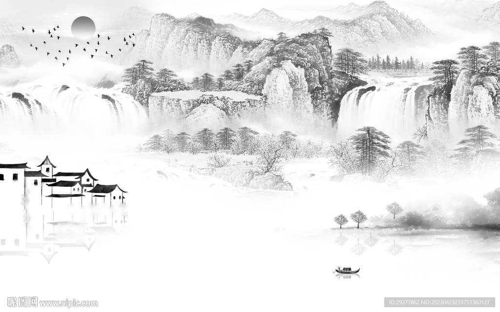 客厅 高雅灰色山水 TIf分层