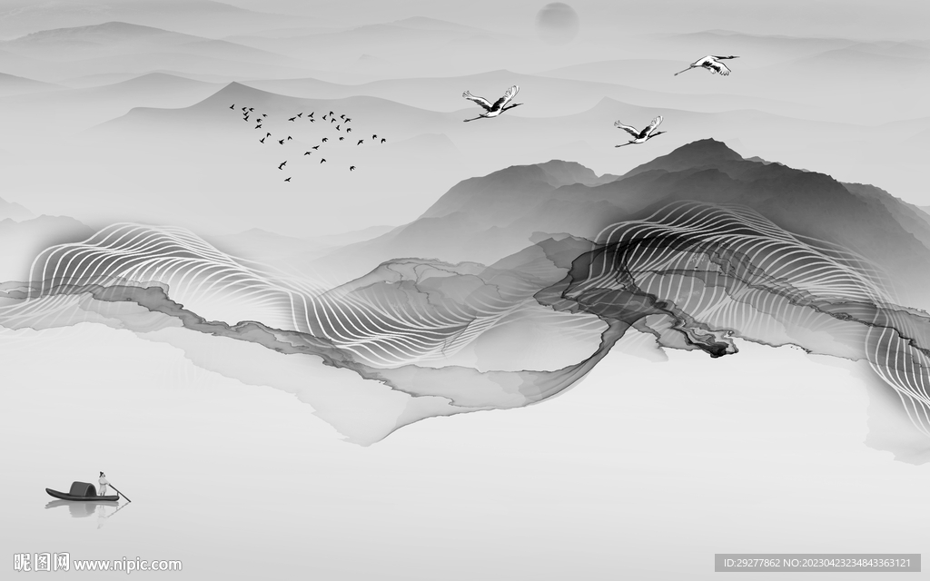 现代 高雅灰色山水 TIf分层