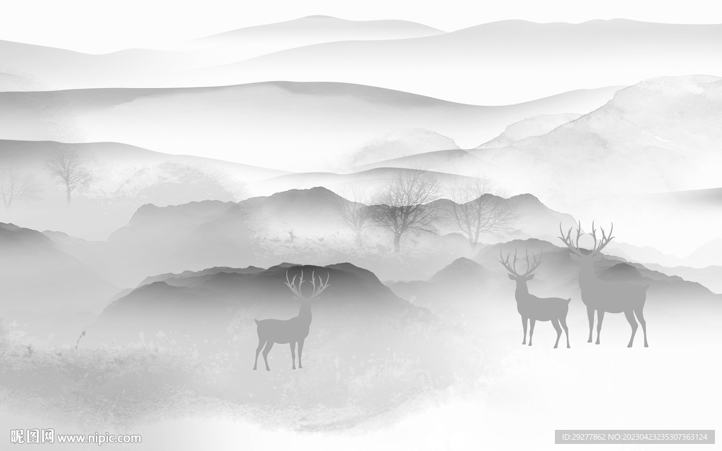 人气 高雅灰色山水 TIf分层