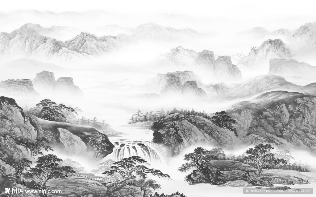 高雅灰色山水 tif分层