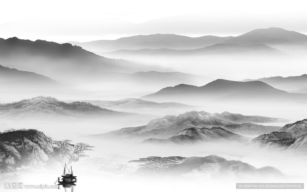 电视 高雅灰色山水 tif分层