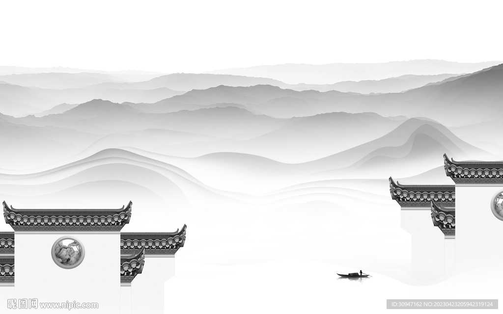 别墅 高雅灰色山水 tif分层