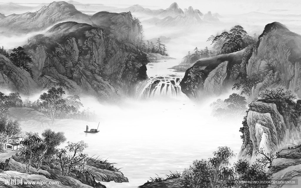 新款 高雅灰色山水 tif分层