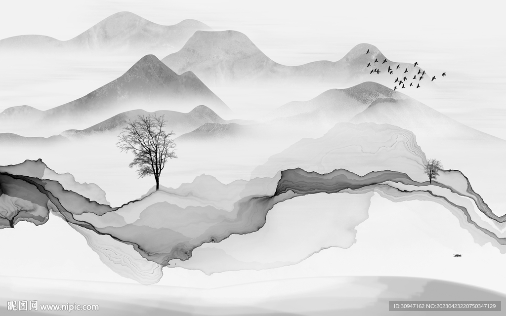 大气 意境灰色山水 Tif分层