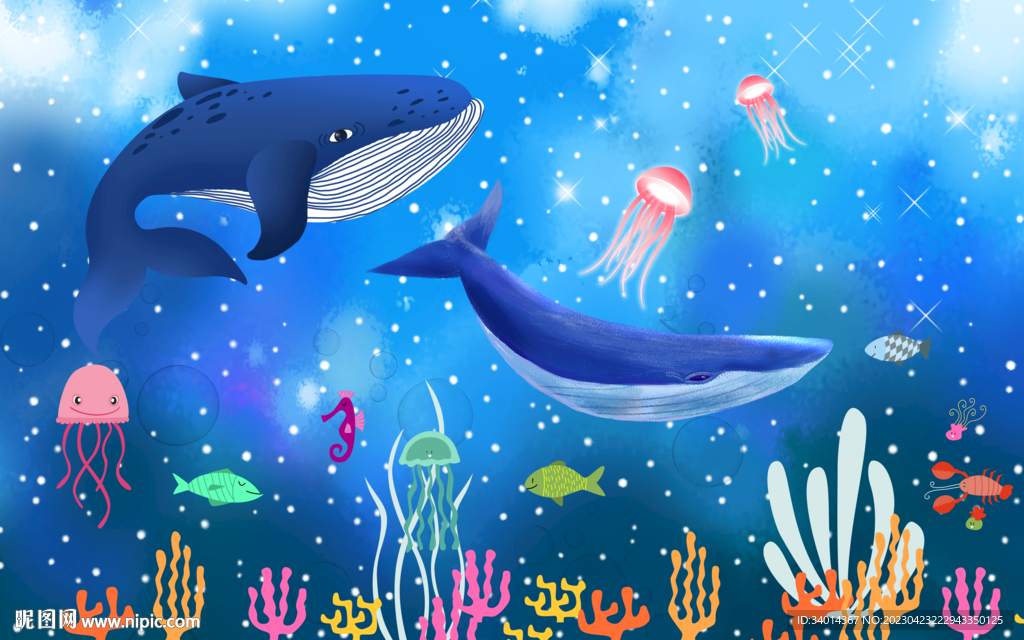 卡通鲸鱼海底世界