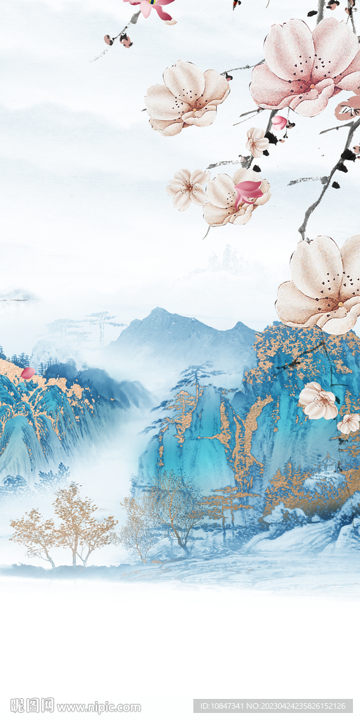 新品 山水玄关墙画 TIF分层