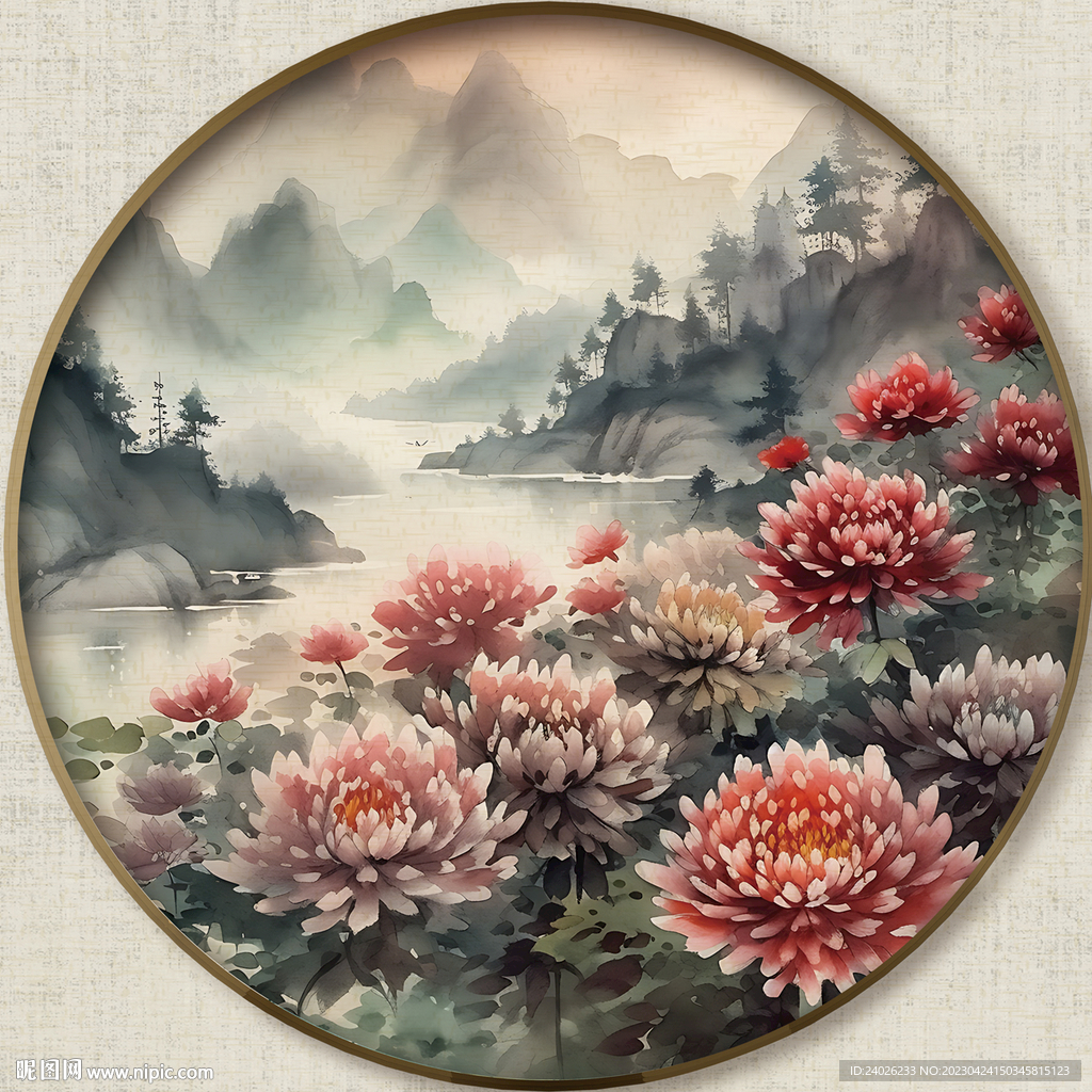 圆形花鸟图