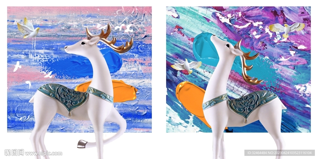 抽象麋鹿油画
