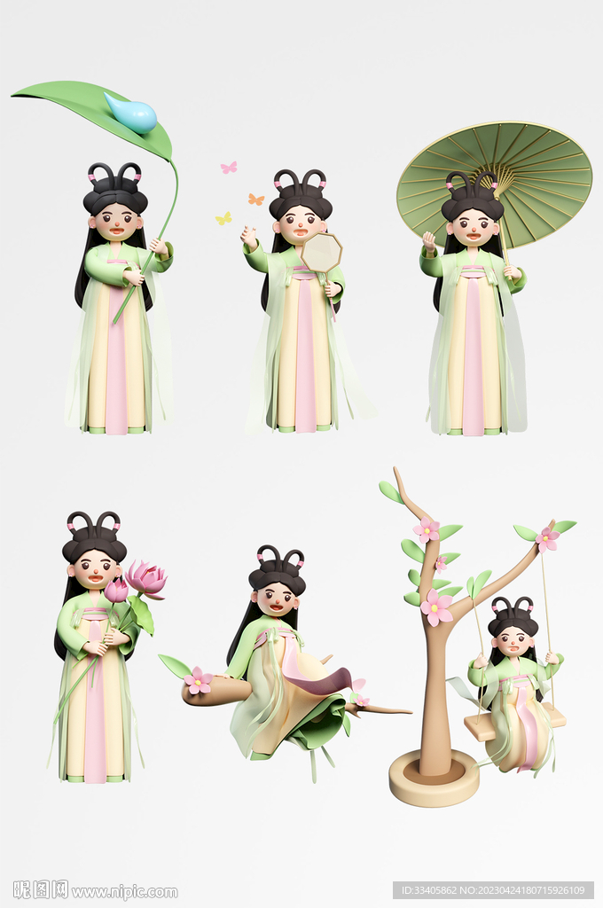 3D立体卡通古风少女人物IP