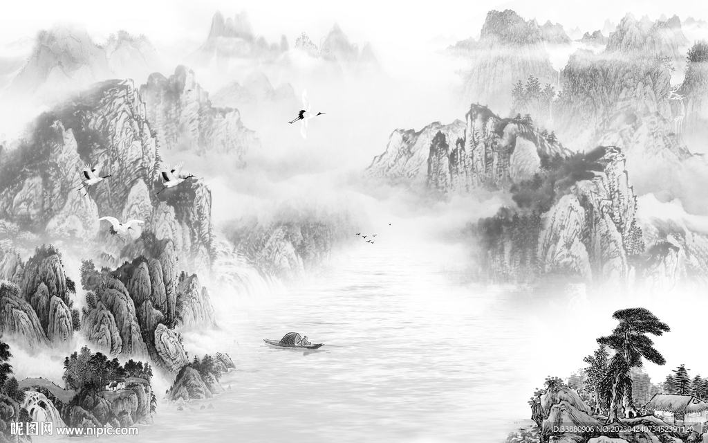 沙发 爆款意境山水 tif分层