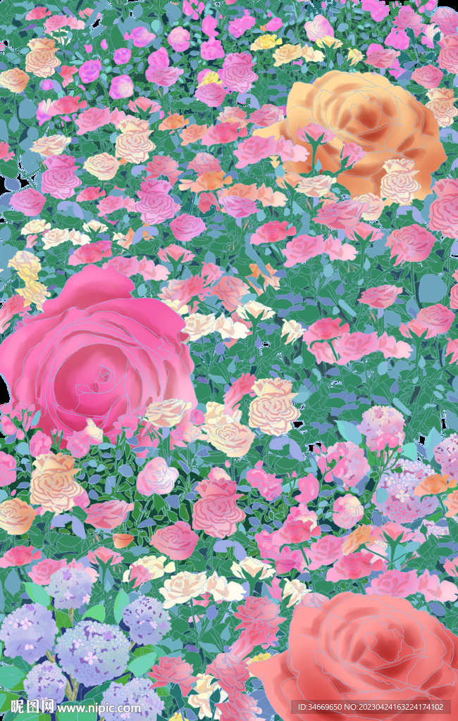 玫瑰手绘底纹插画设计