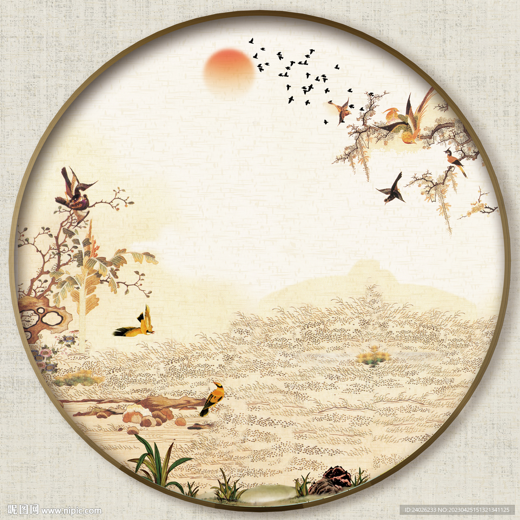 圆形中式花鸟画