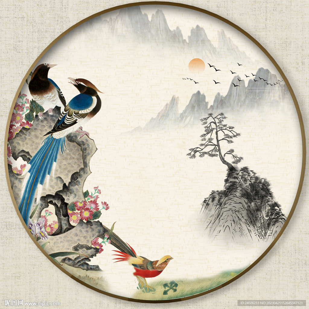 圆形中式山水画