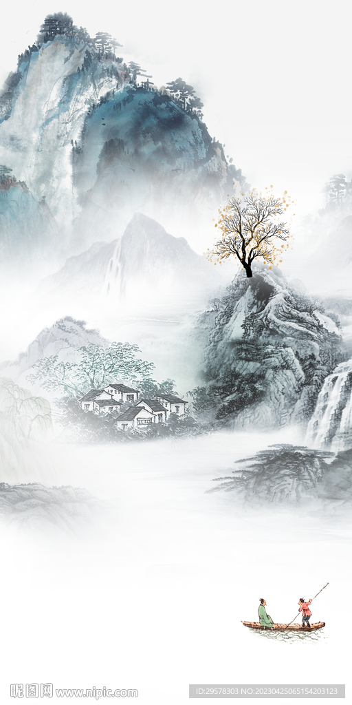 别墅 简约山水玄关 TIf分层