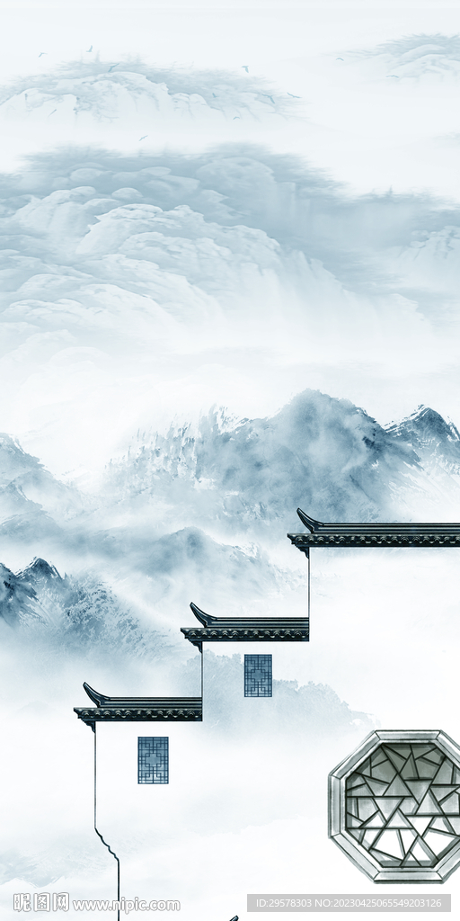 高档 简约山水玄关 TIf分层