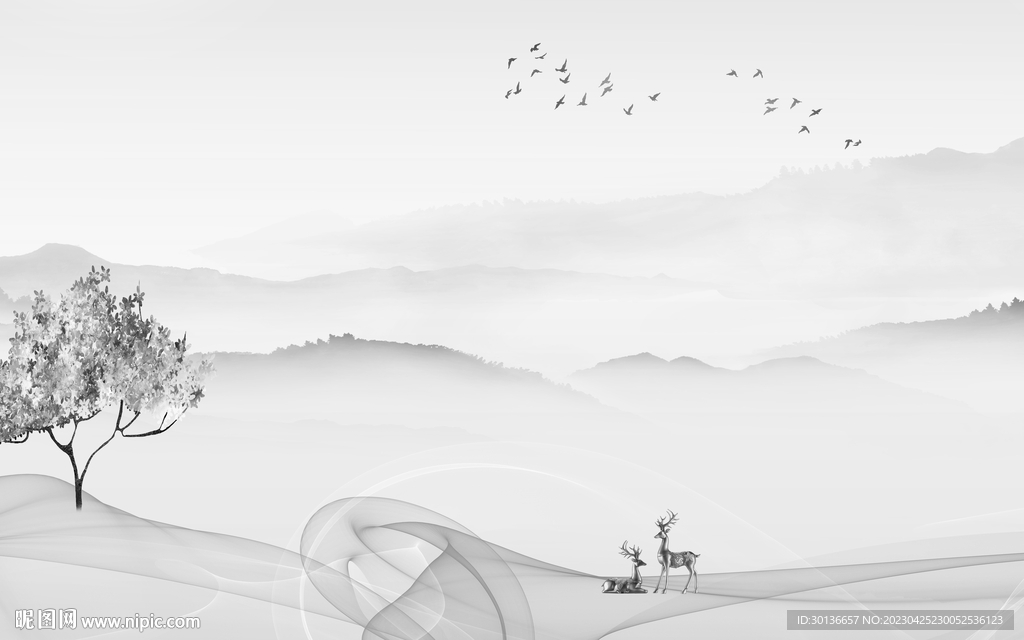 电视 灰色高档山水 tif分层