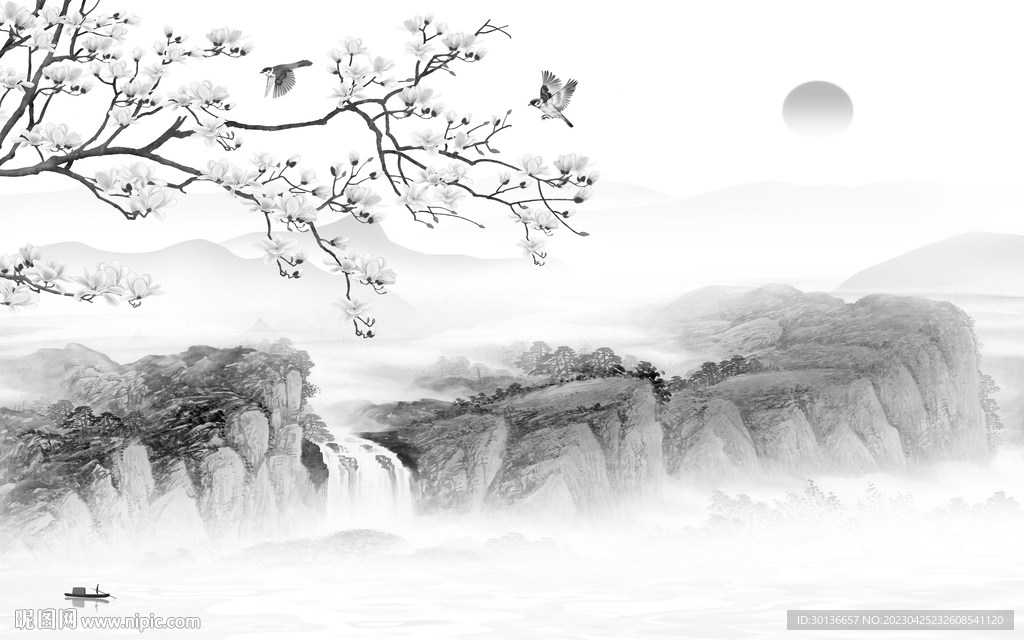 人气 灰色高档山水 tif分层