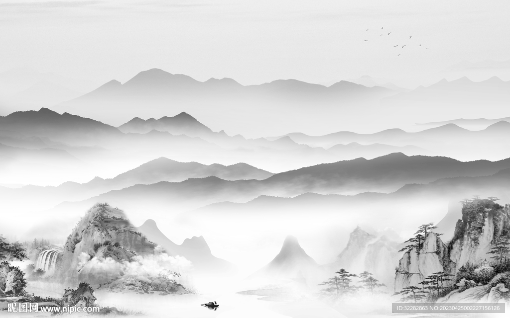 极简 高端灰色山水 tIF分层