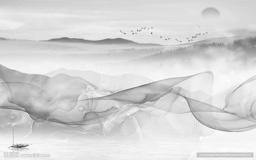 沙发 高档灰山水画 tIF分层