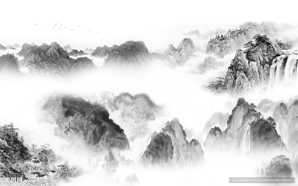 高端 高档灰山水画 tIF分层