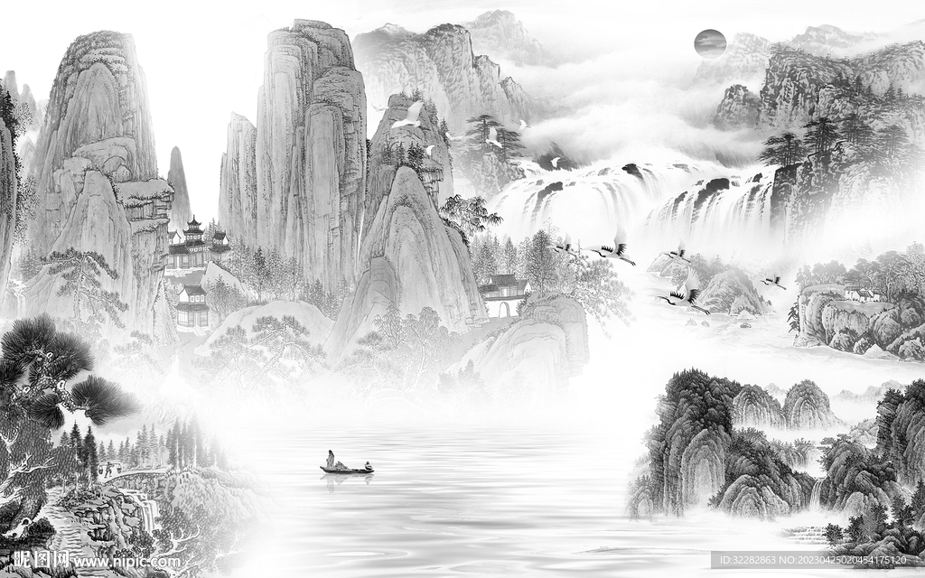 现代 客厅灰山水画 tIF分层