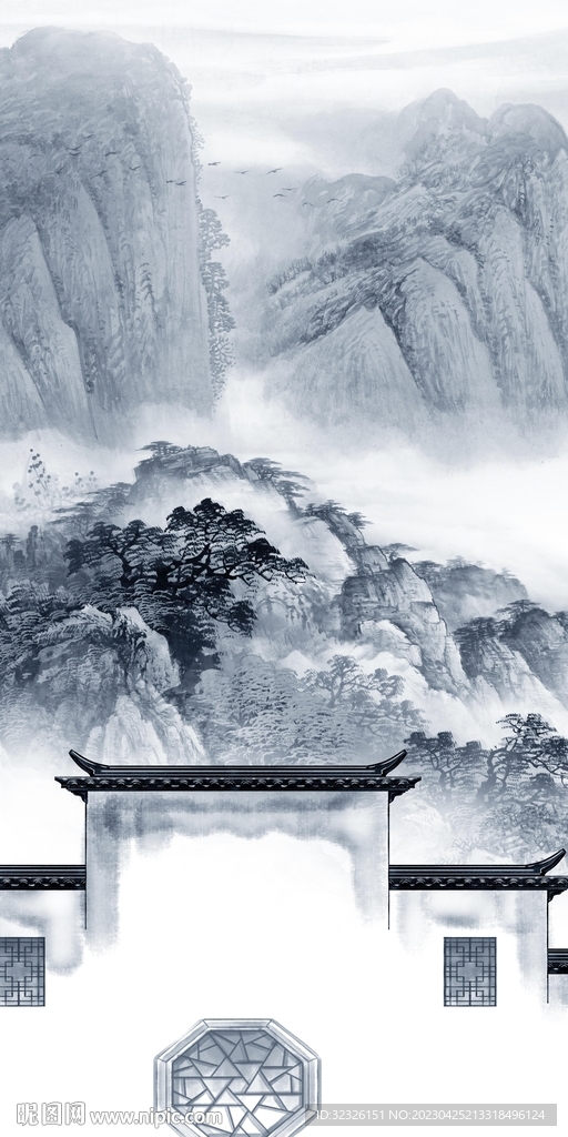 高清 山水中式玄关 tIf分层