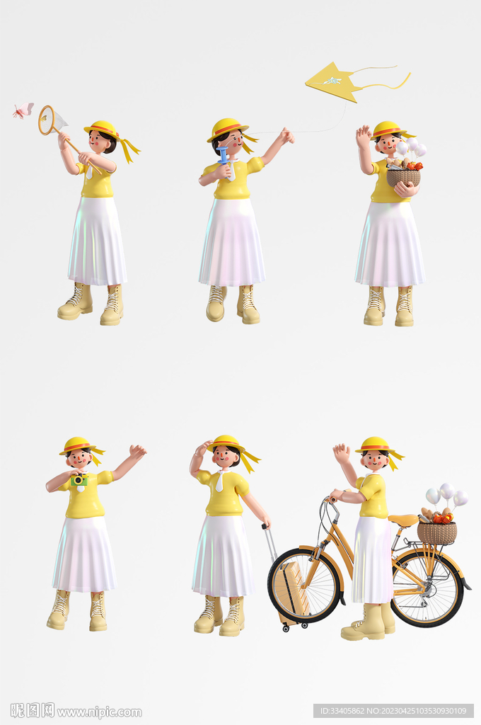 3D立体春夏旅行卡通儿童人物