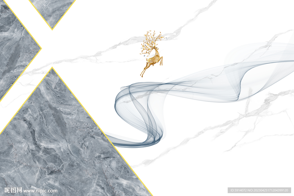 灰白根大理石背景 曲线弧线麋鹿