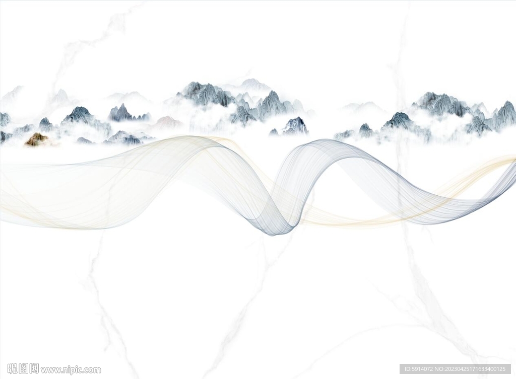 水墨山水画大理石背景墙弧线曲线