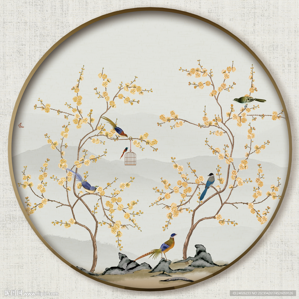 圆形中式花鸟图