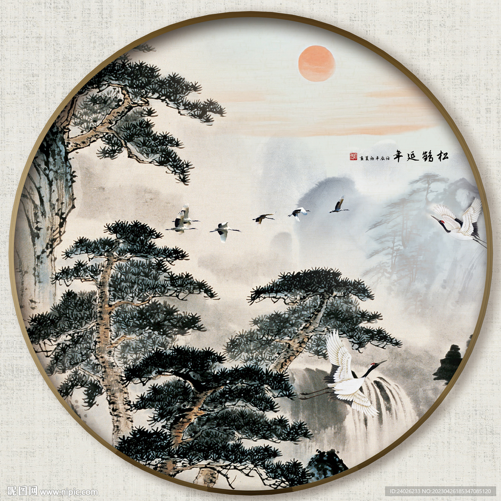 圆形中式山水画