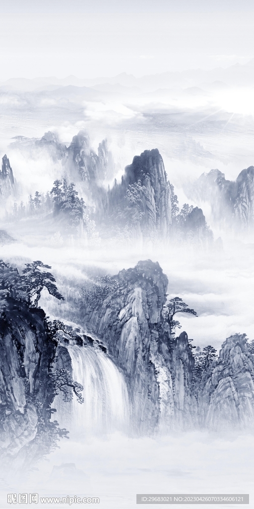 高清 山水意境玄关 tiF分层