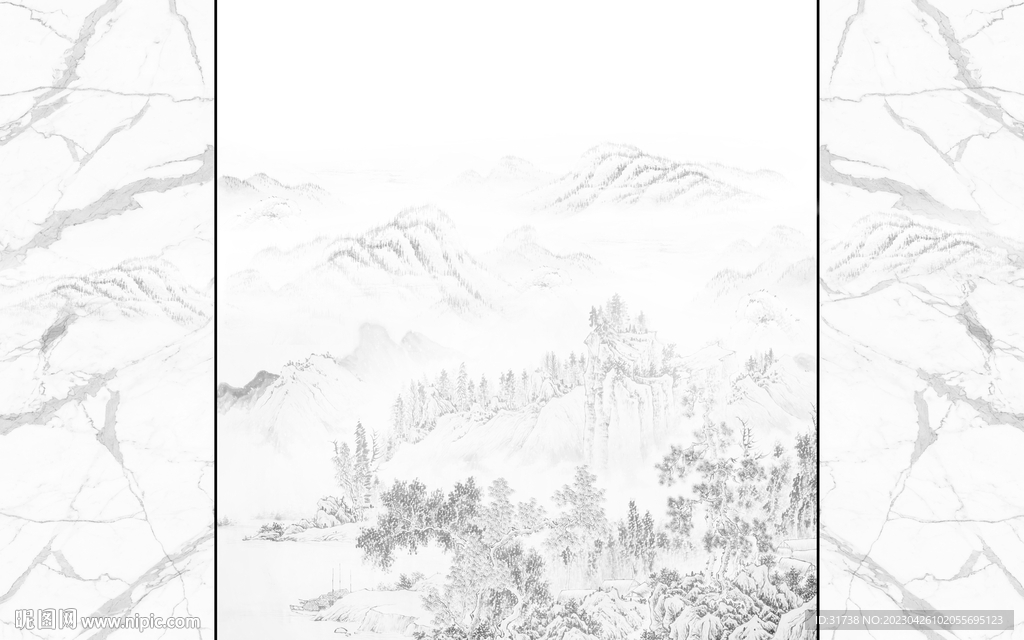 中式水墨山水客厅卧室背景墙