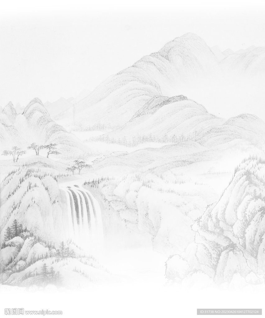 中式水墨山水画背景墙