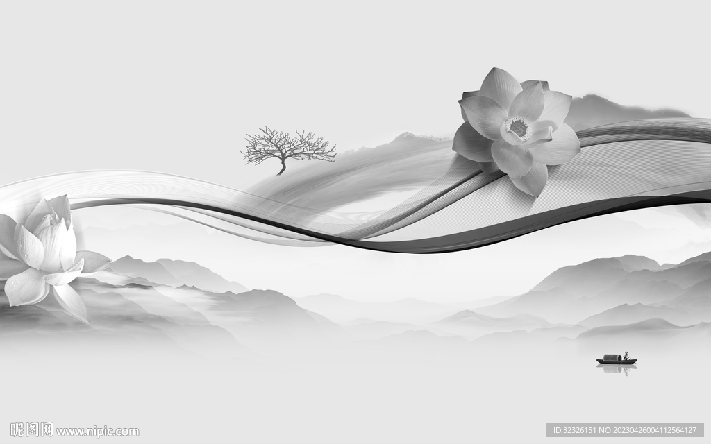 新品 灰色高清山水 tif分层