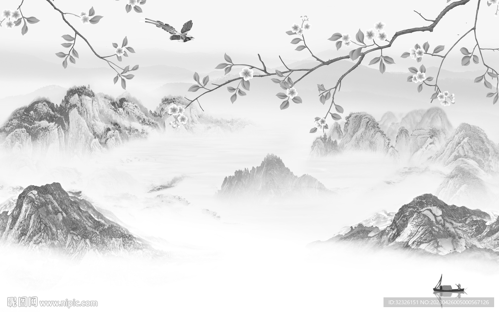 现代 灰色高清山水 tif分层