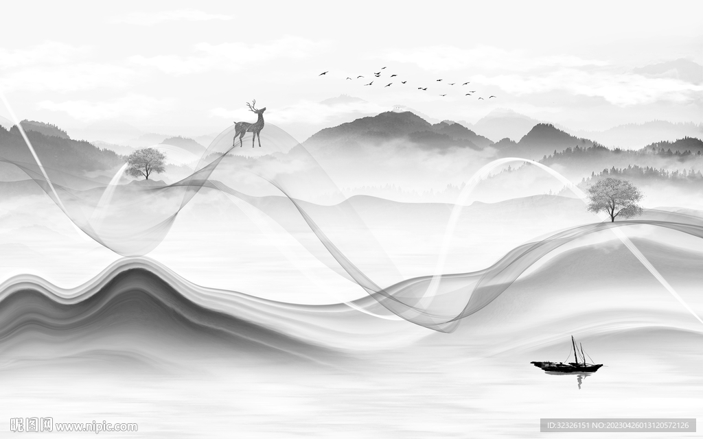 最新 中式高端山水 tif分层