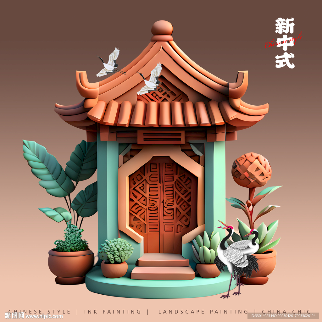 新中式建筑模型