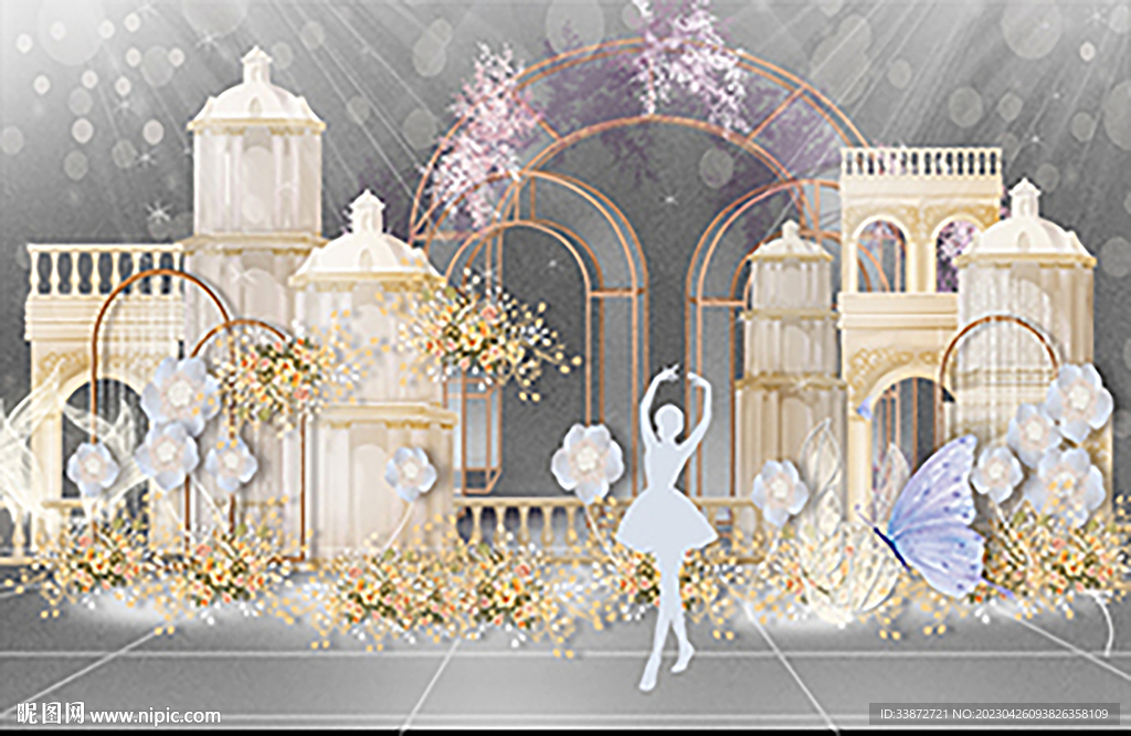 香槟色城堡生日背景