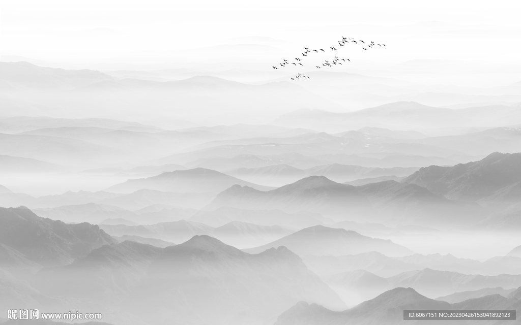 新中式灰色水墨山水画