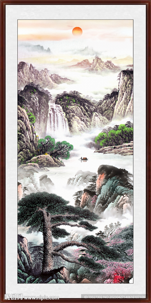迎客松国画迎客松山水画