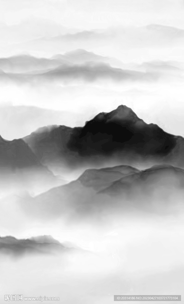 黑白水墨山水禅韵中式壁画