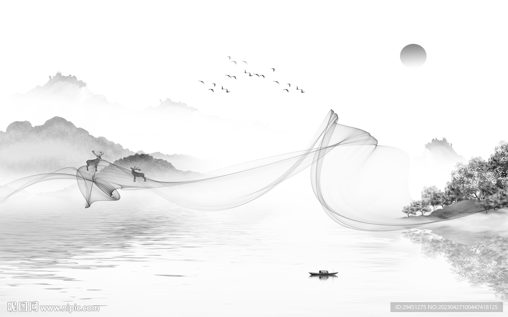 意境 高端灰色山水 Tif分层