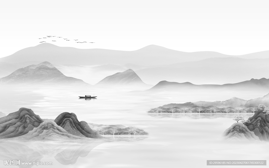 爆款 意境灰色山水 TIF分层